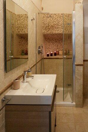 Regadera, secadora de cabello, bidet, toallas 