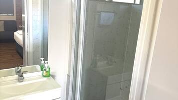 Shower, slippers, towels