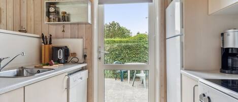 Fridge, oven, dishwasher, high chair