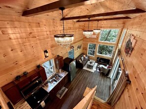 TV, fireplace, DVD player - Boxcar Cabin | Hot Tub, Fire Pit, Train-Theme Stay (Stanton)