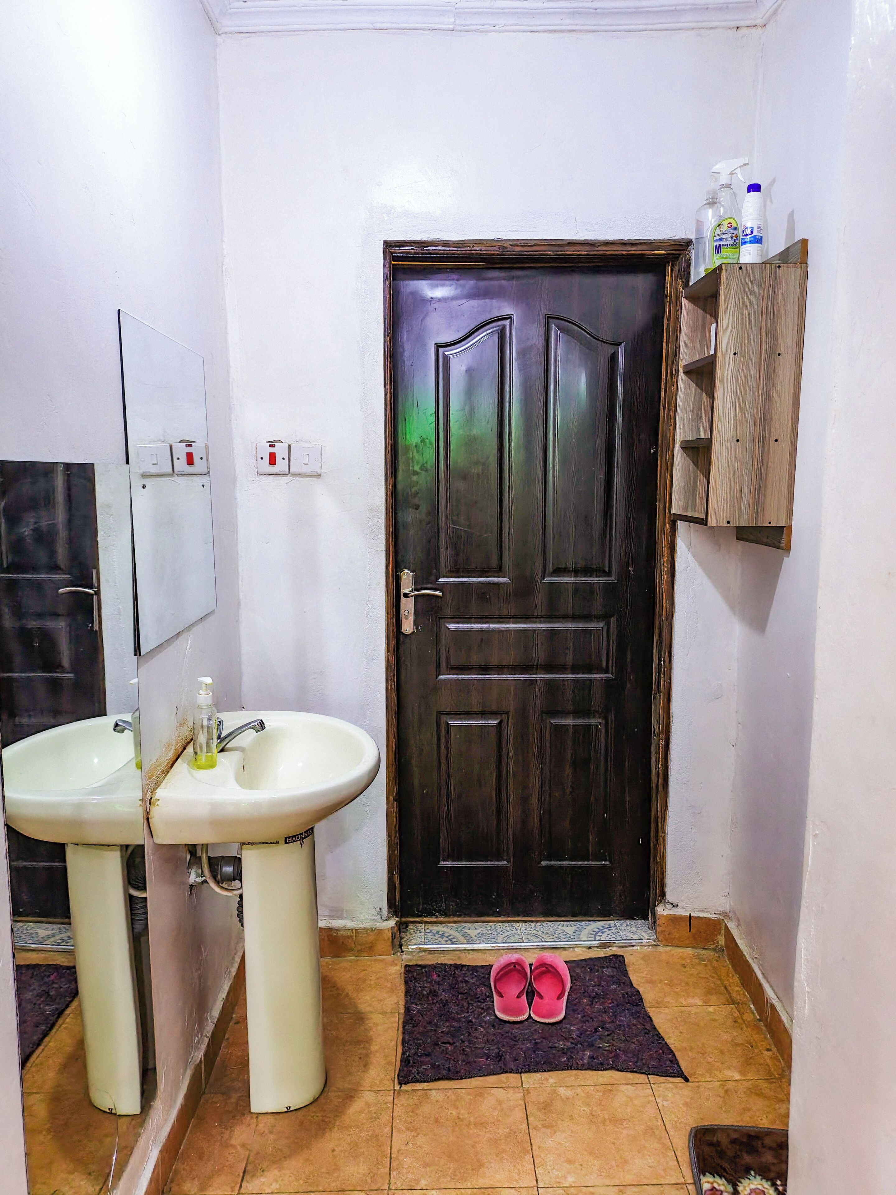 Shower, towels, soap, toilet paper