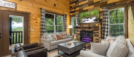 Una televisión, una chimenea