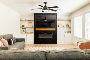 Smart TV, fireplace, video games, table football