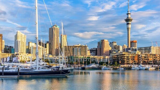 A marina with boats docked, a prominent tower, and a city skyline with various buildings. - The Vibe: Auckland CBD
 (Auckland)