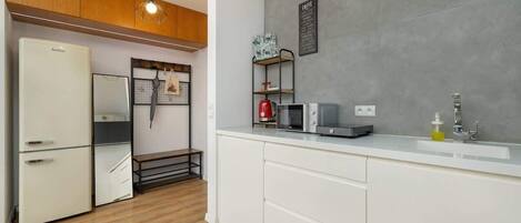 Frigorífico, microondas, placa de cocina y lavavajillas