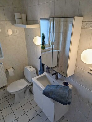 Ducha, secador de pelo, toallas y jabón