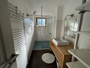 Hair dryer, towels, toilet paper