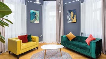 Suite de diseño | 1 dormitorio, ropa de cama de alta calidad, minibar y caja fuerte