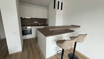 Fridge, oven, stovetop, coffee/tea maker