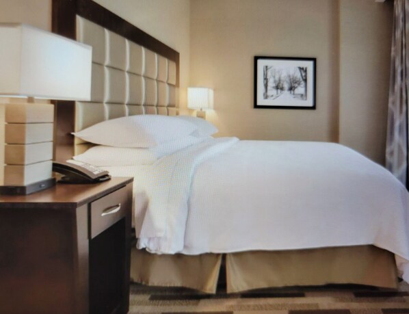 A hotel room with a neatly made bed, a bedside table with a lamp, and a framed picture on the wall. - Alabama - LSU Football - Suite  near Stadium  (Tuscaloosa)