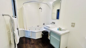 Premier Studio, 1 Bedroom | Bathroom | Hair dryer, towels, soap, shampoo - Marineland Motel (Napier)