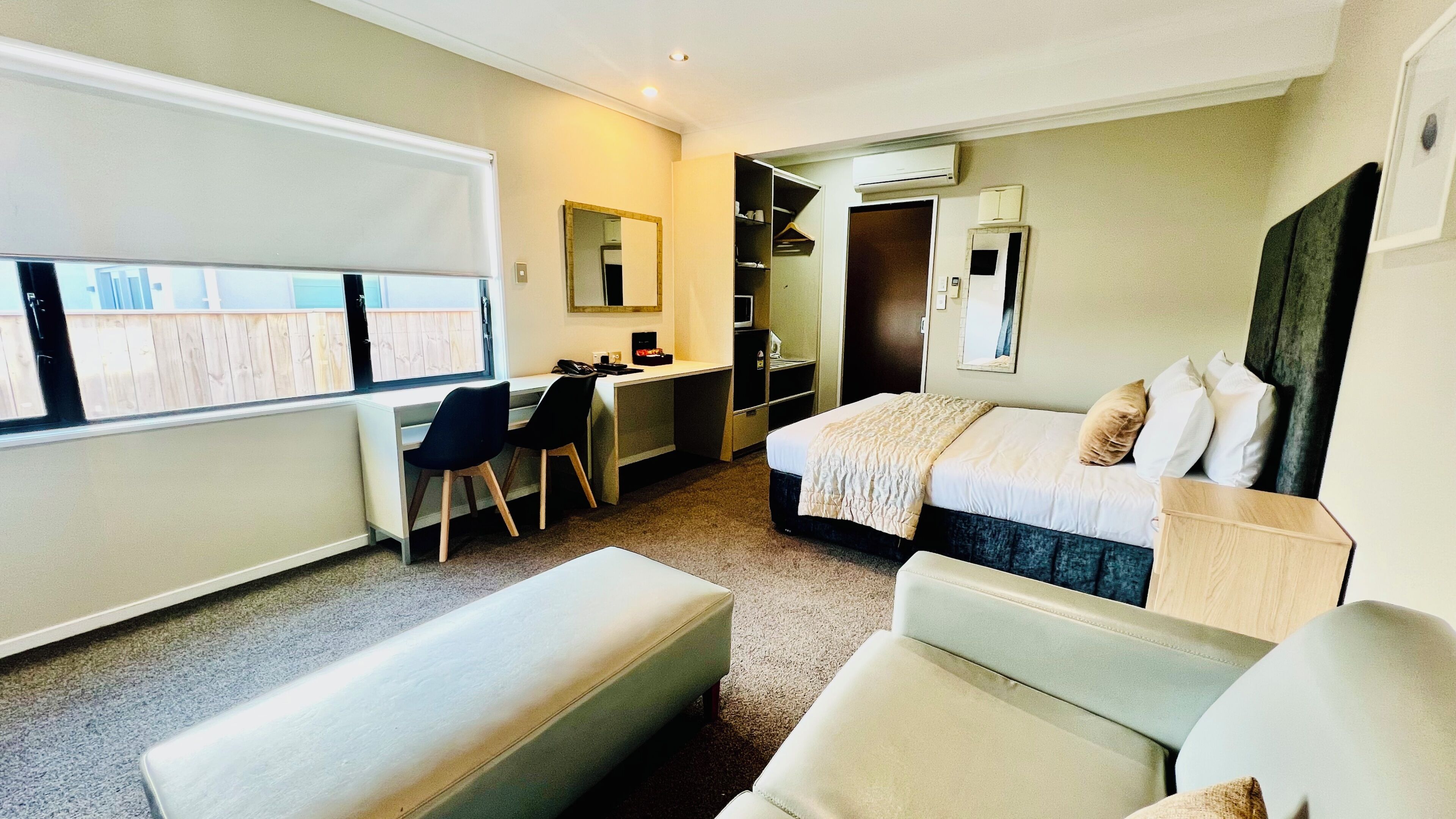 Premium bedding, Select Comfort beds, individually furnished, desk