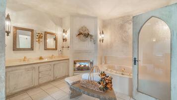 Romantic House | Bathroom | Separate bathtub and shower, deep-soaking bathtub, hair dryer, towels