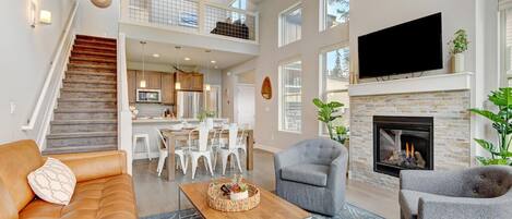 Smart TV, fireplace, video games, books