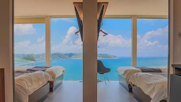 2 bedrooms, down duvets, blackout curtains, bed sheets