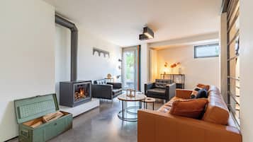Smart TV, fireplace, DVD player, books