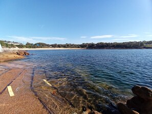 On the beach, sun-loungers, beach towels