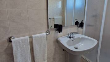 Shower, bidet, towels, soap