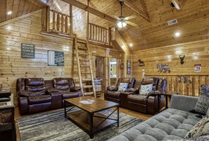 TV, fireplace - Bear Trail Cabin by Beyond Expectations: 5BR Cabin w/ Hot Tub & Mountain Views (Sevierville)