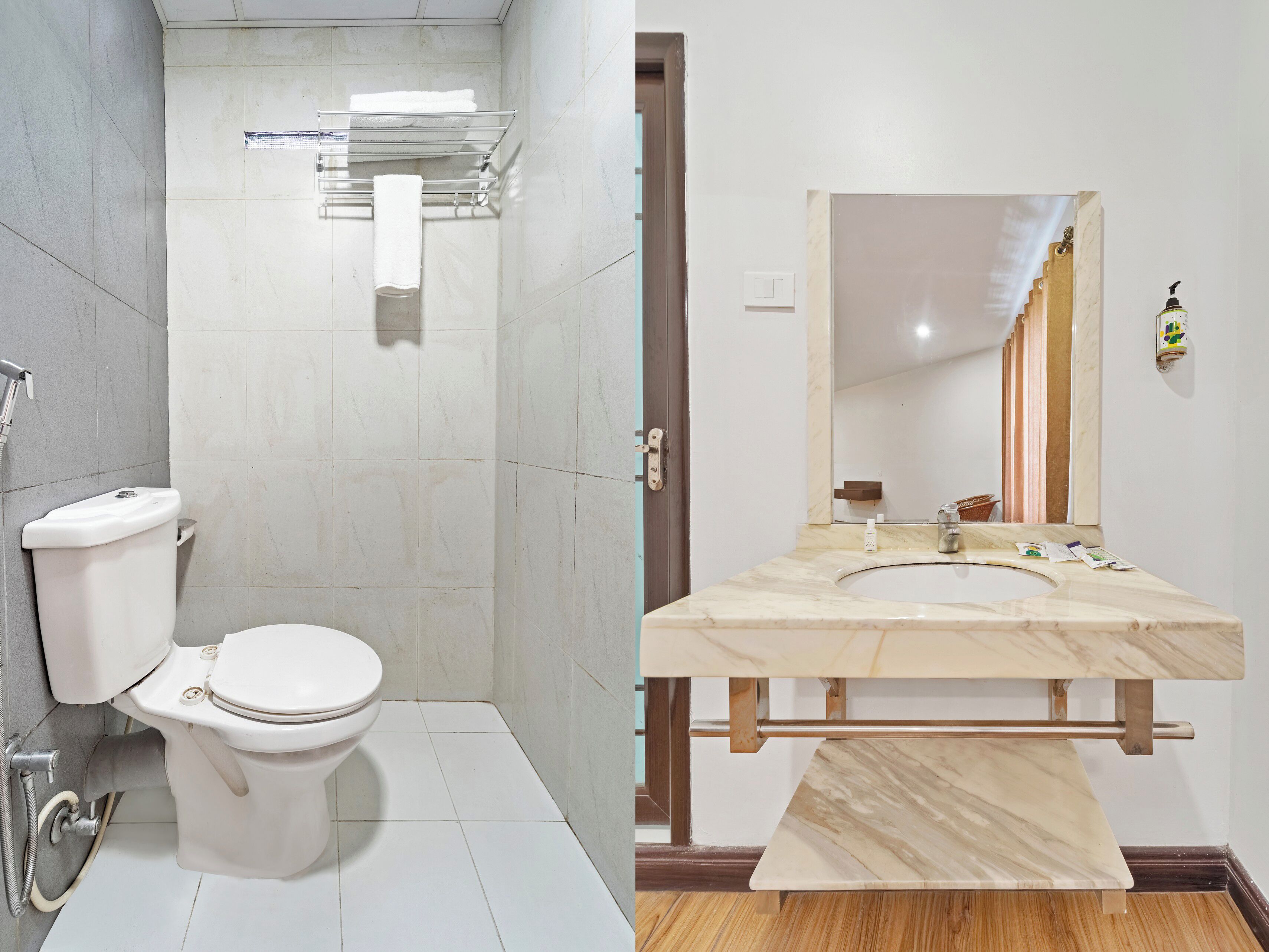 A bathroom with a toilet, shower, and sink.