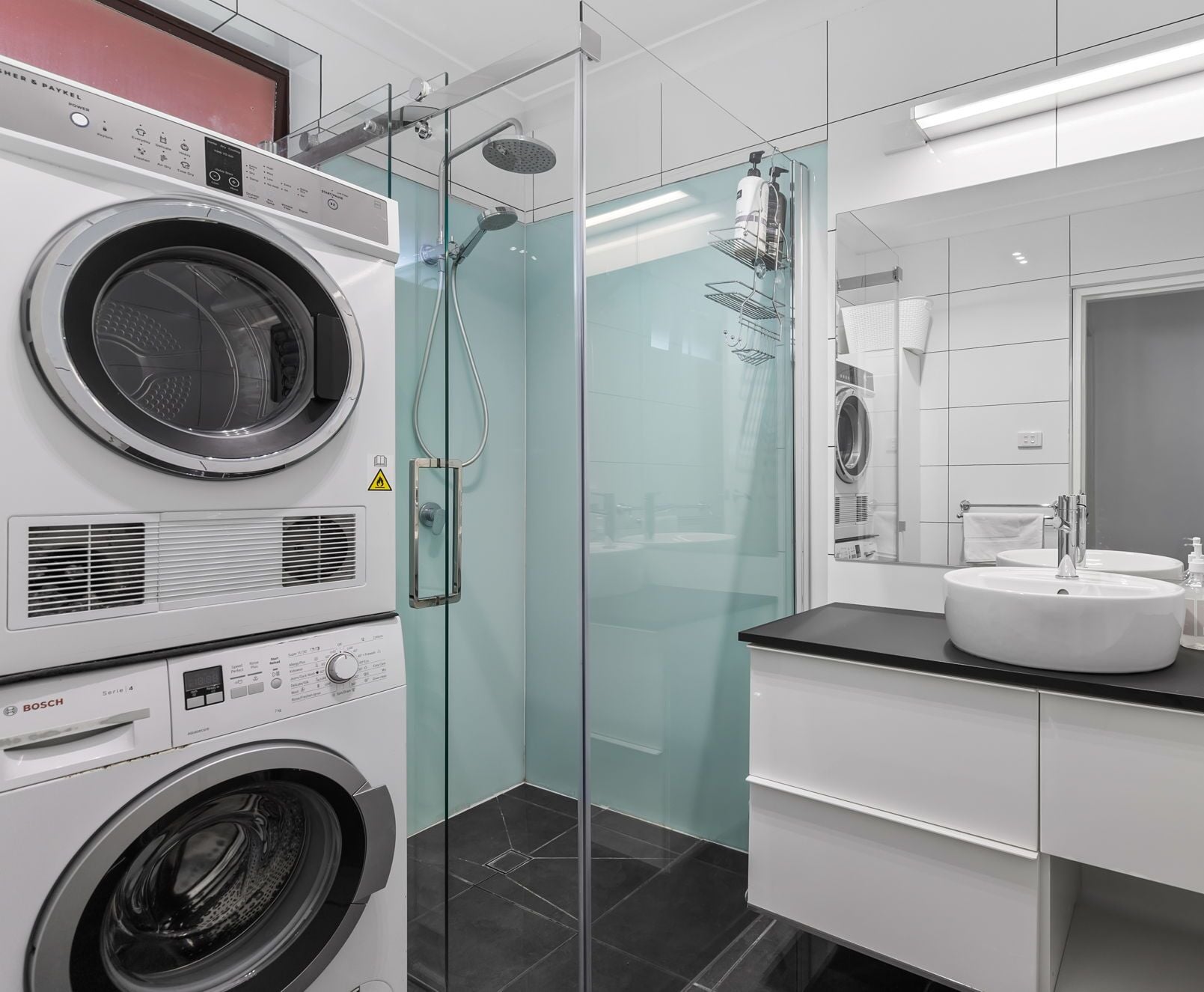 Hair dryer, towels, toilet paper