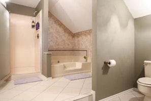 Shower, towels, soap, shampoo