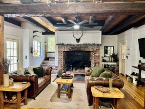 Smart TV, fireplace, video games, DVD player