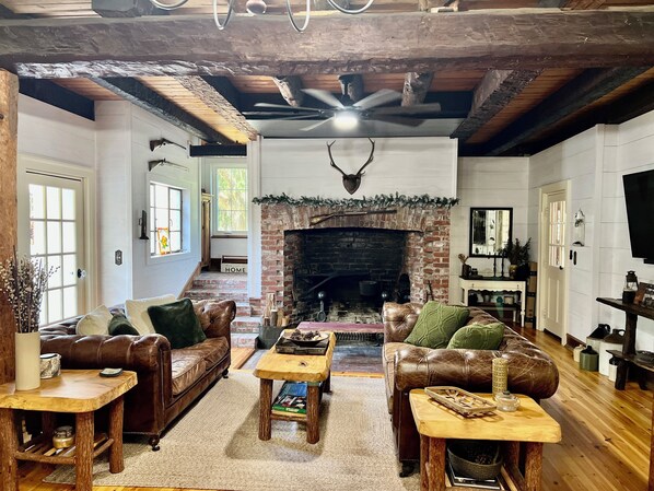 Smart TV, fireplace, video games, DVD player