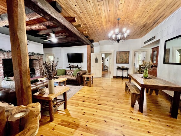 Smart TV, fireplace, video games, DVD player