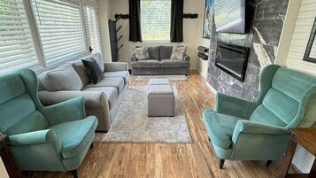 Smart TV, fireplace, computer monitors