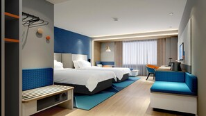 A modern hotel room with two beds, a seating area, and a desk. - Holiday Inn Express Dangdong City Center by IHG (Dandong)