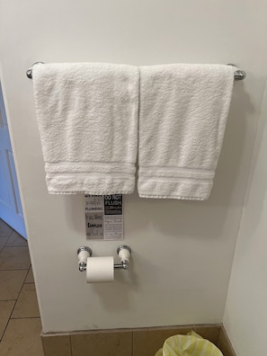 Haartrockner, Handtücher, Seife, Toilettenpapier