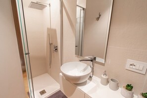 Shower, hair dryer, bidet, towels