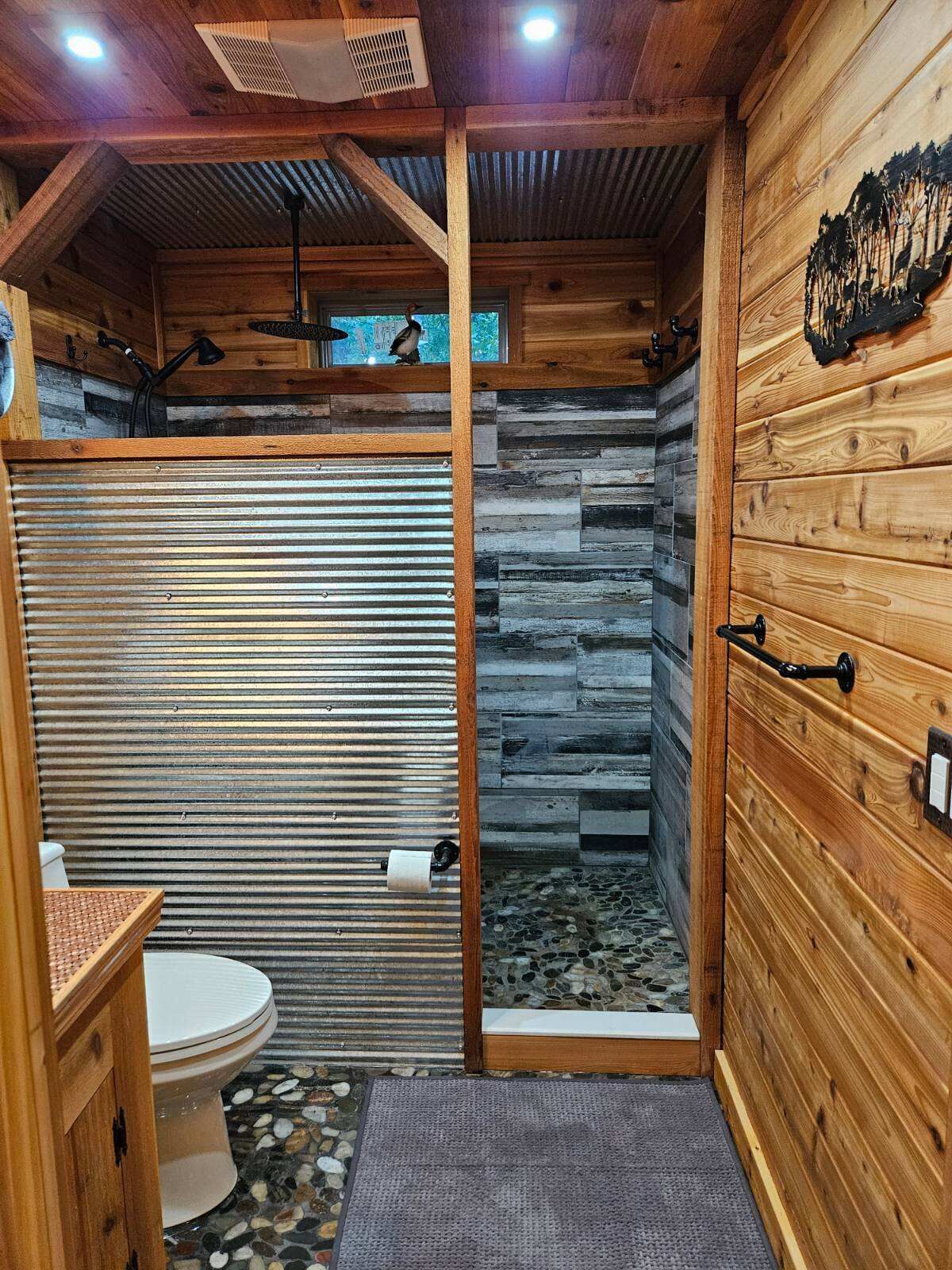 Shower, towels, soap, shampoo