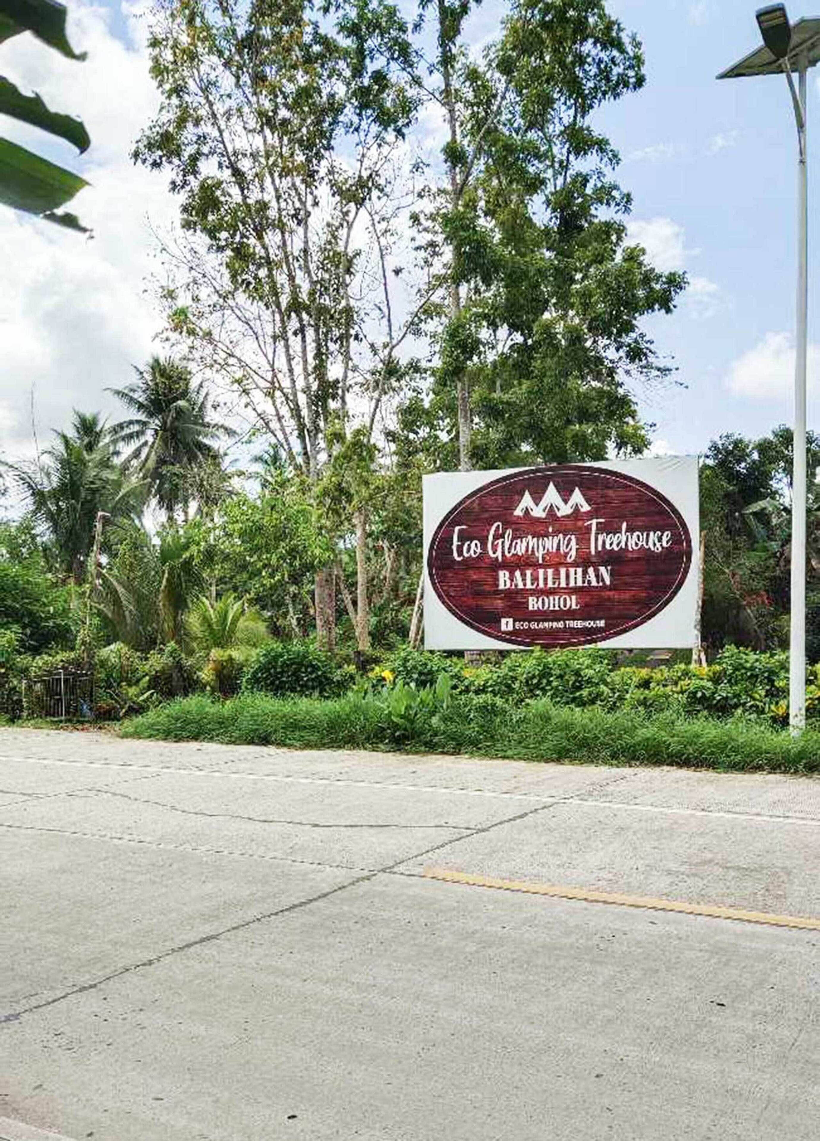 A sign for the Eco Glamping Treehouse in Balilihan, Bohol.