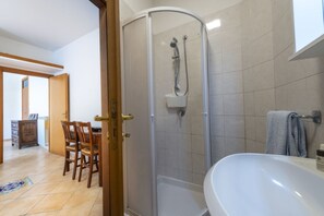 Ducha, secador de pelo, toallas y papel higiénico