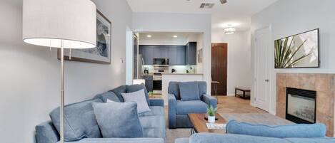 TV, fireplace, offices
