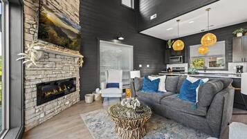TV, fireplace, offices
