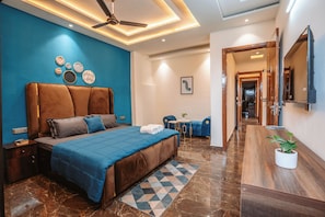 Desk, laptop workspace, blackout drapes, iron/ironing board - FlxHo Duo-Golf Course Road (Gurugram)