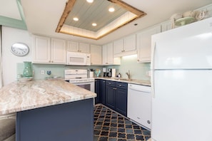 Fridge, microwave, oven, dishwasher