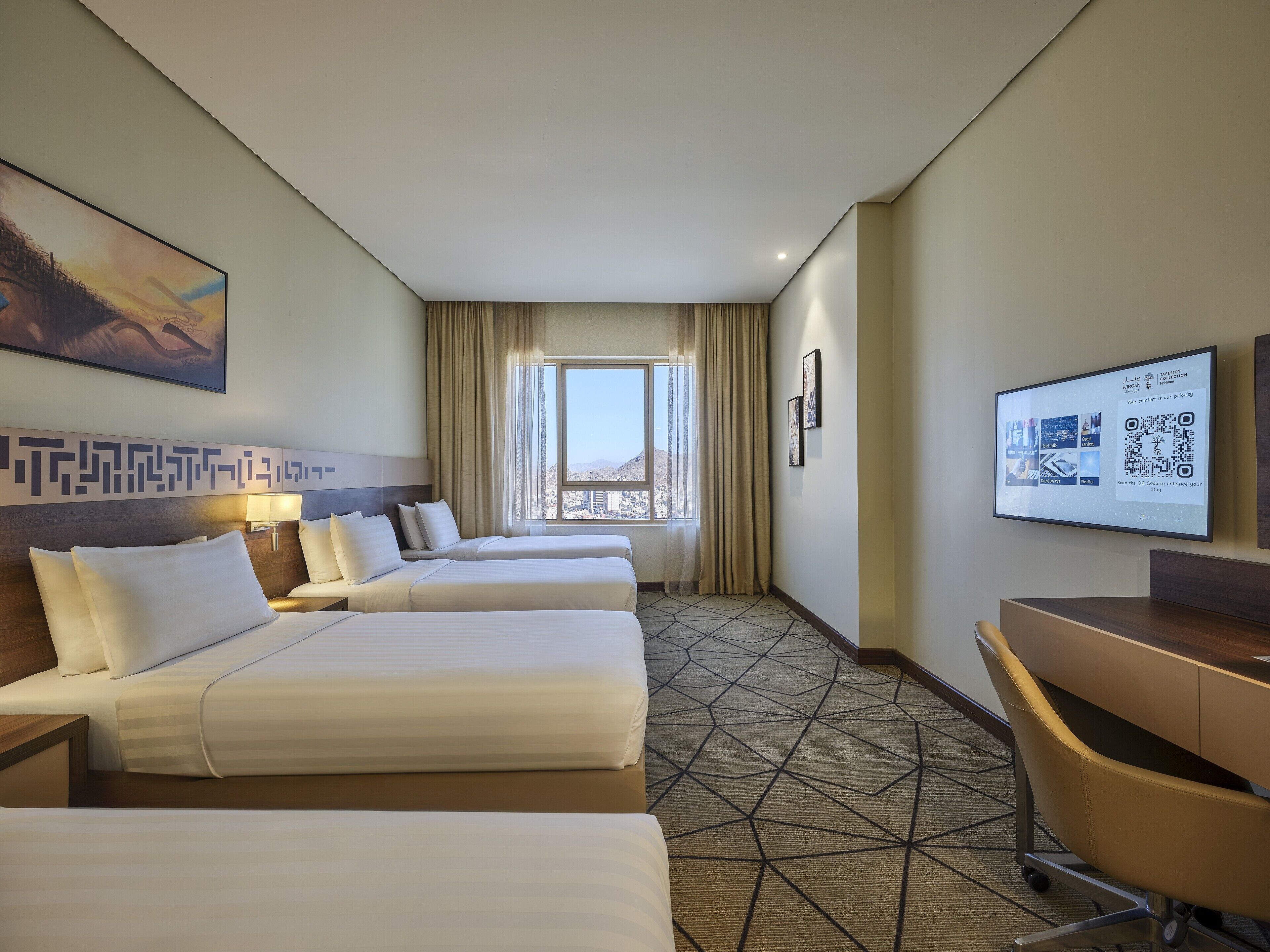 Superior-Zimmer, Mehrere Betten, Bergblick (Quadruple) | Bettwäsche aus ägyptischer Baumwolle, hochwertige Bettwaren, Zimmersafe