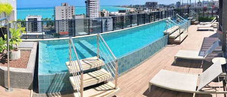 Indoor pool, pool umbrellas, sun loungers