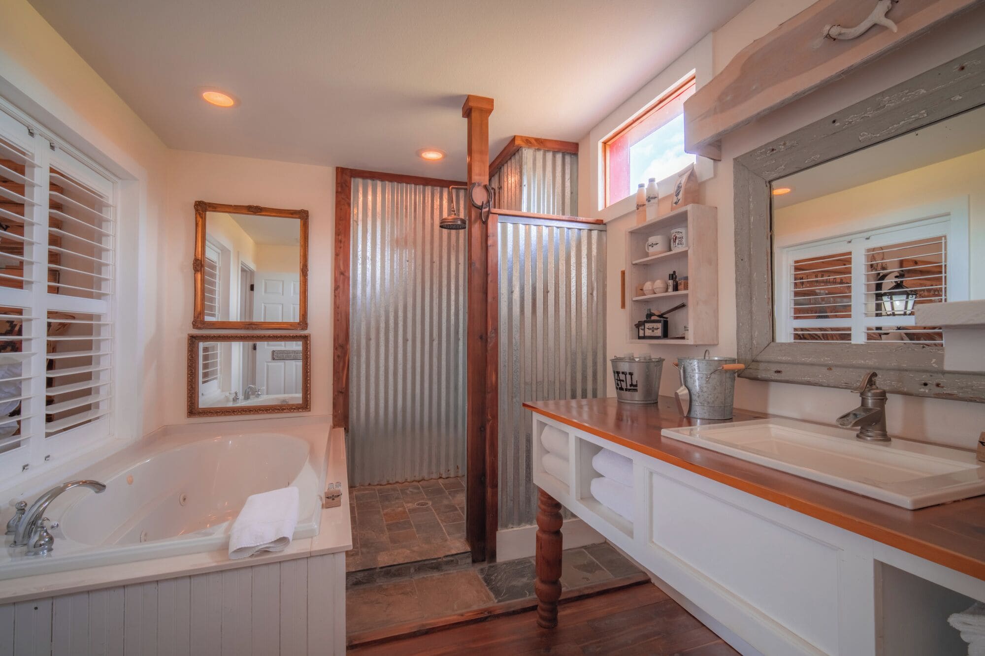 Shower, jetted tub, hair dryer, towels