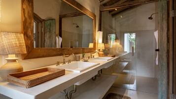 Exclusive Room | Bathroom | Shower, rainfall showerhead, hair dryer, bathrobes