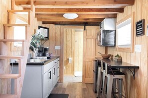 Fridge, toaster, cookware/dishes/utensils - NaturesBeauty Secluded TinyHome (Canyon)