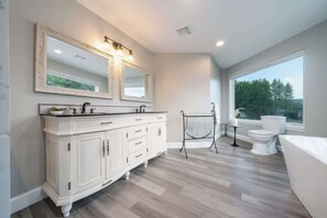 Combined shower/bathtub, hair dryer
