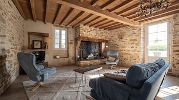 TV, fireplace, table tennis, books