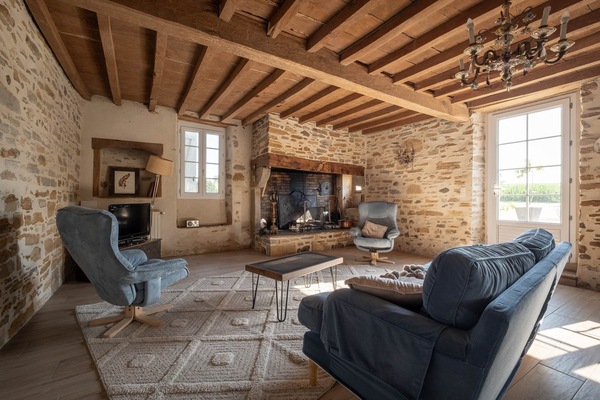 Télévision, cheminée, table de tennis de table, livres