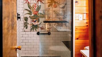 Shower, towels, soap, shampoo