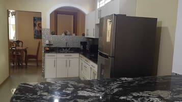 Fridge, microwave, coffee/tea maker, blender